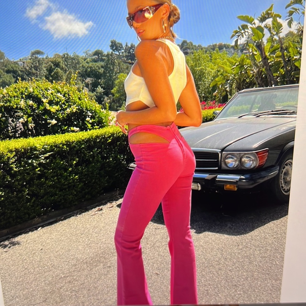 Edikted Kira Pink Cut-Out Flared Jeans